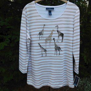 Karen Scott Cute Striped Giraffe Shirt Sz-M NWT